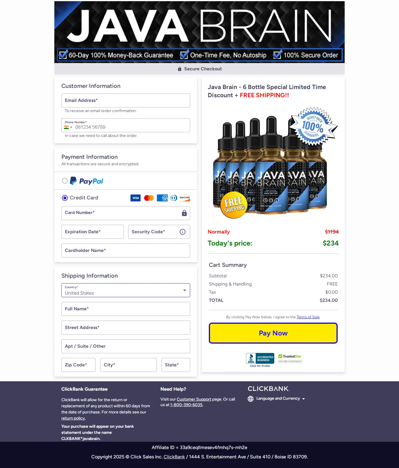 Java Brain official checkout page